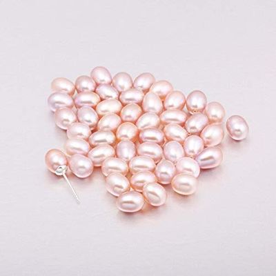 Calvas LE Sky 10 Pieces 100% Natural Pearl Half Hole Cultured AAA Freshwater Rice Pearl Beads Half-drilled Hole 6-7 mm 3 Colors - (Color: 2, Item Diameter: 6-6.5mm)
