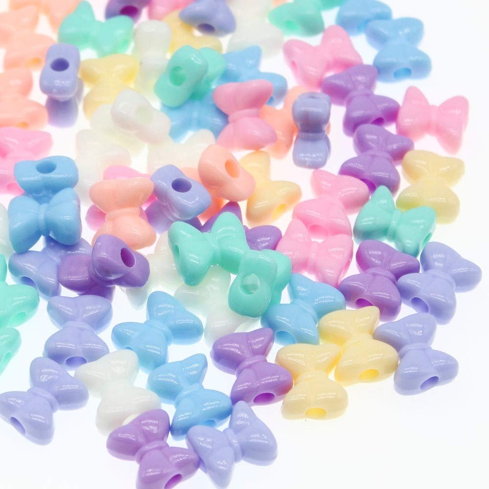 Calvas 50Pcs Candy Colors Acrylic Beads Bow Beads for Jewelry Making DIY Craft & Needlework Accessories 15mm