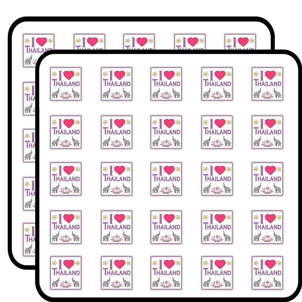 I Love Thailand Travel Label Decorative Scrapbooking Sticker Waterproof Vinyl Stickers for Water Bottle, Laptop & Phone Case 50 Pack