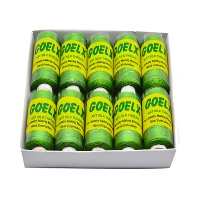 Goelx Silk Thread by Shade No for Jewelry, Tassel Making, Embroidery, Crafts, Shiny Soft Thread Spools - Green - 161 D