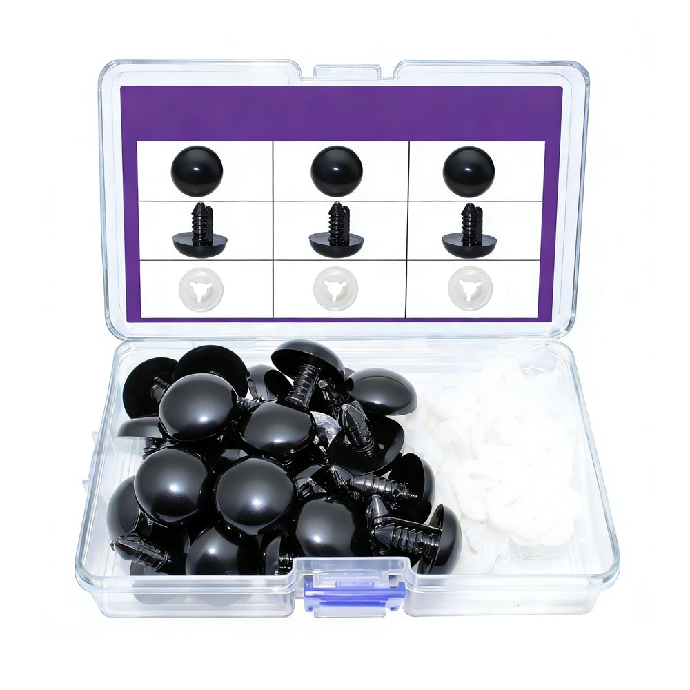 BESTCYC 1Boxed (60pcs) 24mm Large Black Plastic Safety Eyes Craft Eyes and Washers for Plush Animal, Doll, Puppet