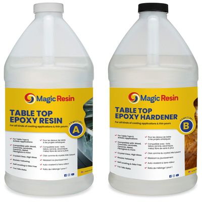 Magic Resin | 1 Gallon (3.8 L) | Premium Quality Clear Epoxy Resin Kit | Non-Toxic | High Gloss Thick Clear Coat | for Table Tops, Bar Tops, Counter Tops and Artworks | 100% Solids
