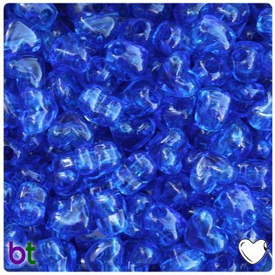 BeadTin Dark Sapphire Transparent 12mm Heart Pony Beads w/Horizontal Holes (250pcs)