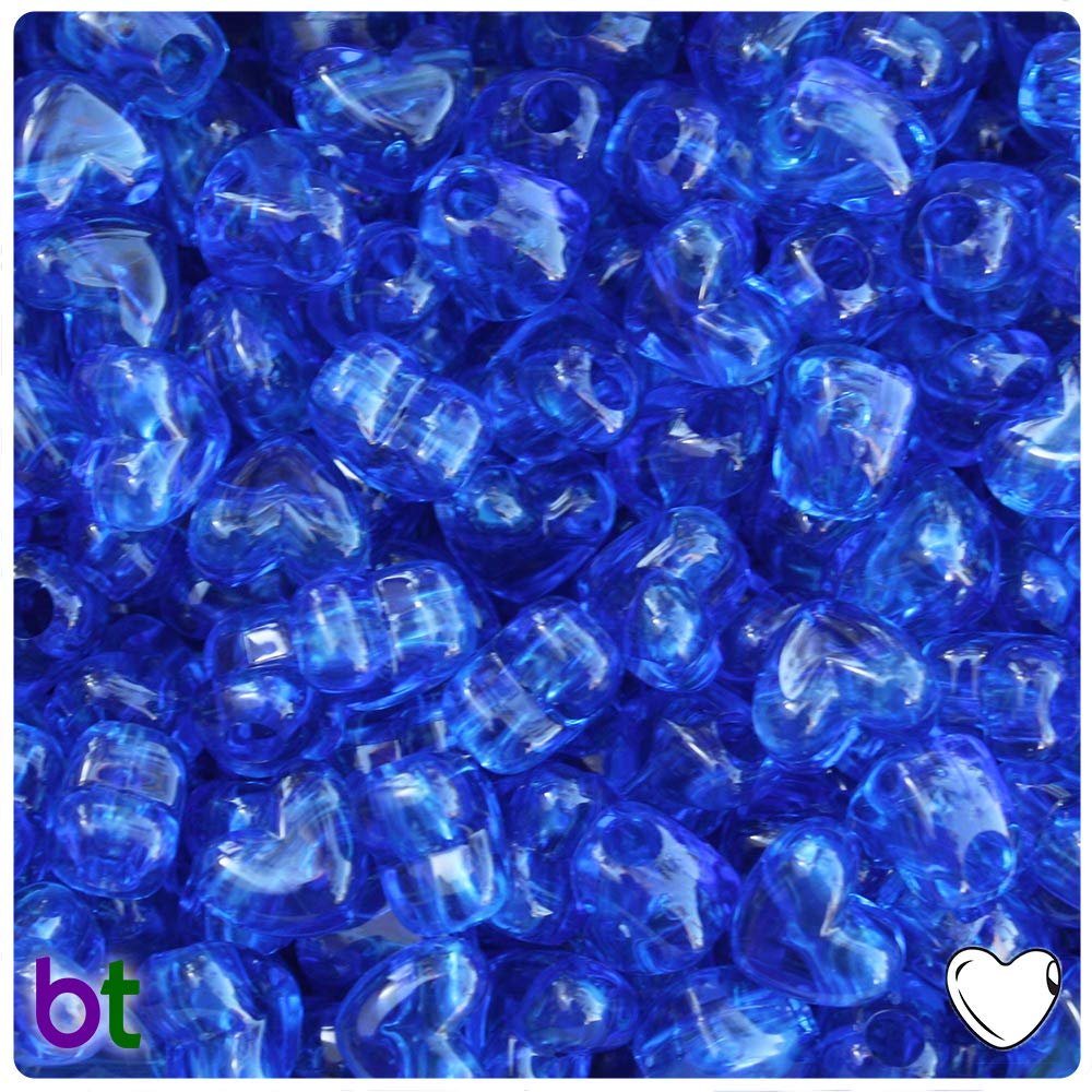 BeadTin Dark Sapphire Transparent 12mm Heart Pony Beads w/Horizontal Holes (250pcs)
