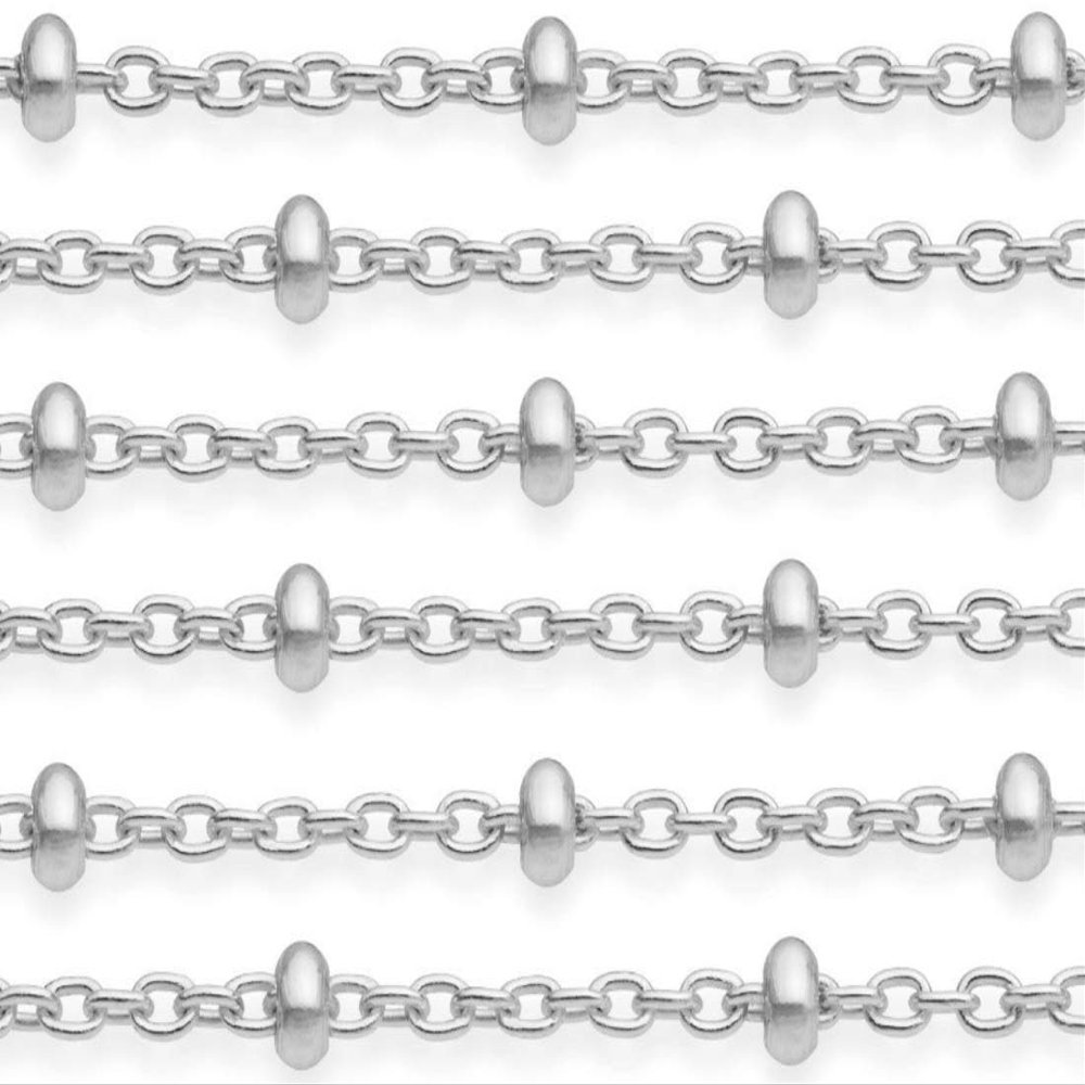 5pcs Cute Bead Station Jewelry Making Cable Chain Unfinished Bulk (Total ~ 16.4 Feet or 5 Meters) Sterling Silver Plated Brass for Jewelry Making CF173-1