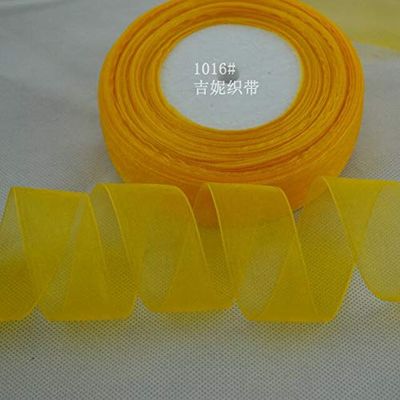 Jammas (50 Yards/roll) Organza Ribbon Wholesale Gift Wrapping Decoration Christmas Silk Ribbons lace Fabric 12/15/20/25/40/50mm - (Color: 1016 Golden Yellow, Size: 25MM)