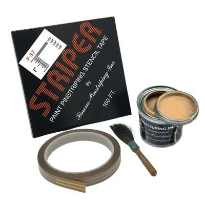 Automotive Pinstriping KIT - Stencil/Brush/Paint - Pinstripe Your Car/Truck - Results: 1/32 in Stripe, 1/32 in Space, 1/32 in Stripe, 1/32 in Space, 1/32 in Stripe (Imitation Gold, 42 Foot roll)