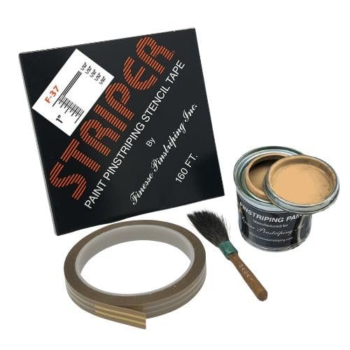 Automotive Pinstriping KIT - Stencil/Brush/Paint - Pinstripe Your Car/Truck - Results: 1/32 in Stripe, 1/32 in Space, 1/32 in Stripe, 1/32 in Space, 1/32 in Stripe (Imitation Gold, 42 Foot roll)