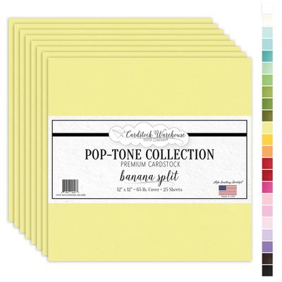 Cardstock Warehouse Pop-Tone Banana Split Yellow Cardstock Paper 25 Sheets, 12 x 12" - 65 lb / 175 GSM Premium Yellow Card Stock for Die-cutting, Crafts, Scrapbooking, Card Making and DIY Projects