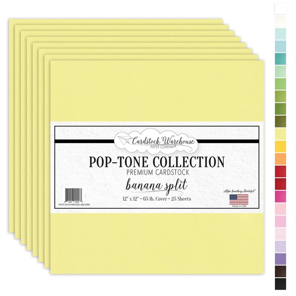 Cardstock Warehouse Pop-Tone Banana Split Yellow Cardstock Paper 25 Sheets, 12 x 12" - 65 lb / 175 GSM Premium Yellow Card Stock for Die-cutting, Crafts, Scrapbooking, Card Making and DIY Projects