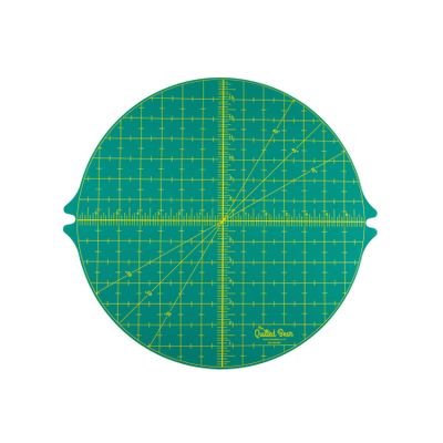 The Quilted Bear Rotating Cutting Mat - Circular 14" x 14" Self Healing 360 Rotating Craft Cutting Mat with Innovative Locking Mechanism for Quilting, Sewing, Dressmaking & Crafts (Green)