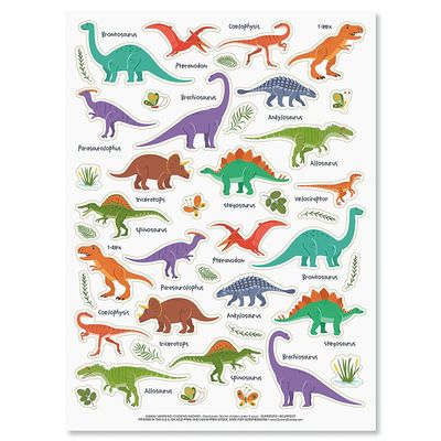 Dinosaurs & More Stickers - Two 8 1/2" x 11 1/2" Sheets, 85 Stickers Total, Envelope Seals, Kids Parties