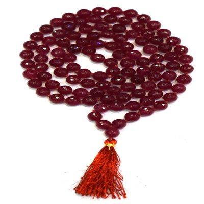 Divya Shakti Diamond Cut Ruby Quartz Stone Mala 6 mm 108 + 1 Beads