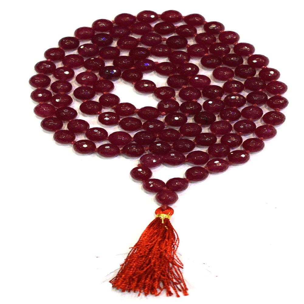 Divya Shakti Diamond Cut Ruby Quartz Stone Mala 6 mm 108 + 1 Beads