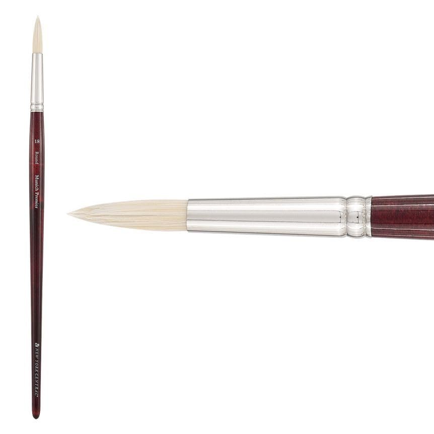 New York Central Artist Paintbrush, Munich Premier Long Handle, Bristle Blend of Hog Hair and Synthetic Hair Handmade in Germany, Round #18