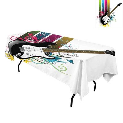 kangkaishi Guitar,Waterproof Table Cover,Bass Guitar on Colorful Vertical Stripes with Floral Natural Artistic Ornaments,Tablecloths for Rectangle Tables,W54 x L72 Inch Multicolor