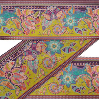 IBA Indianbeautifulart Yellow Stripe,Leaves & Floral Artistic Ribbon Trim Tape Fabric Laces for Crafts Printed Velvet Trim 9 Yards Sewing Accessories 3 Inches