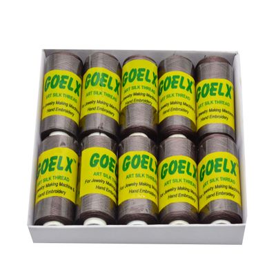 Goelx Silk Thread Shades of Brown Family for Jewelry, Tassel Making, Embroidery, Crafts, Shiny Soft Thread Spools - Brunette Brown - 459