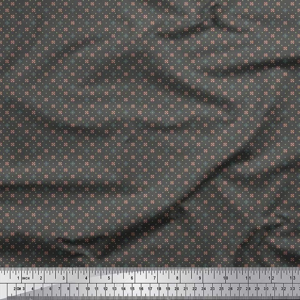 52" Wide Polyester Crepe Fabric by Soimoi - Geometric Print - Grey - Soft Lightweight Printed Material for Blouses, Dresses, Scarves, Kaftans & More