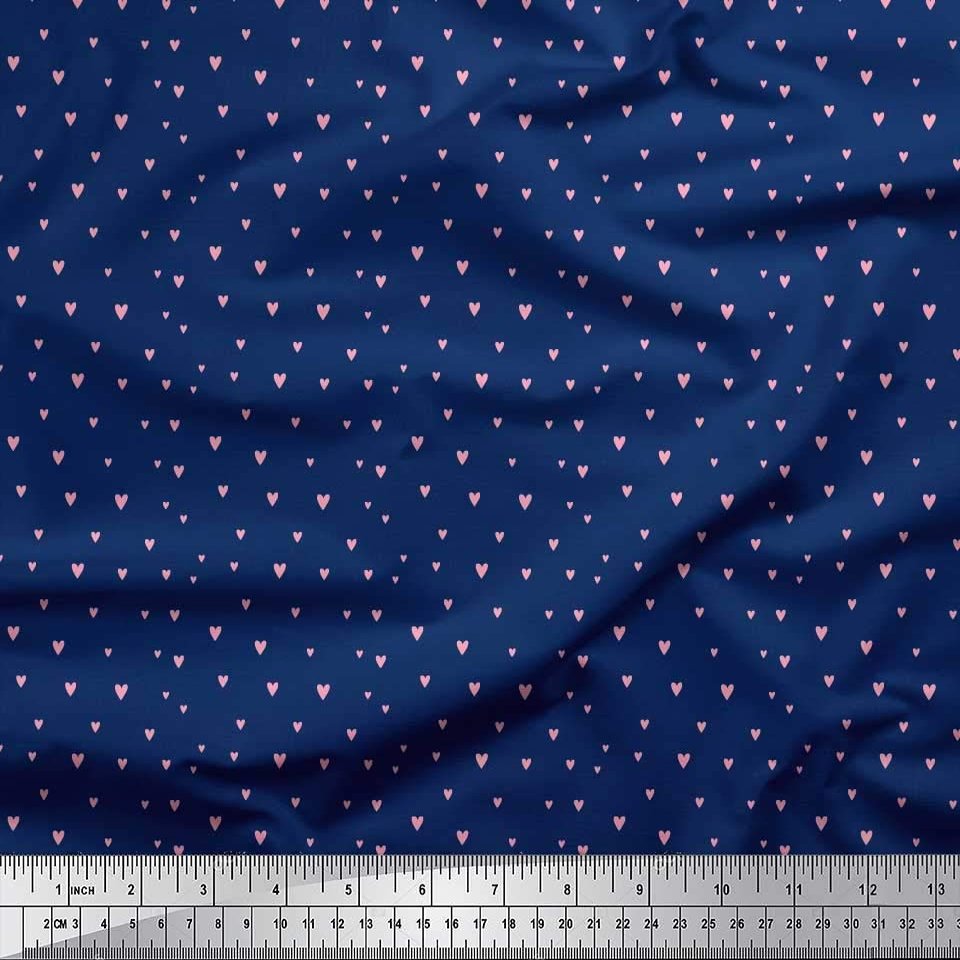52" Wide Polyester Crepe Fabric by Soimoi - Heart Print - Darkest Navy - Soft Lightweight Printed Material for Blouses, Dresses, Scarves, Kaftans & More