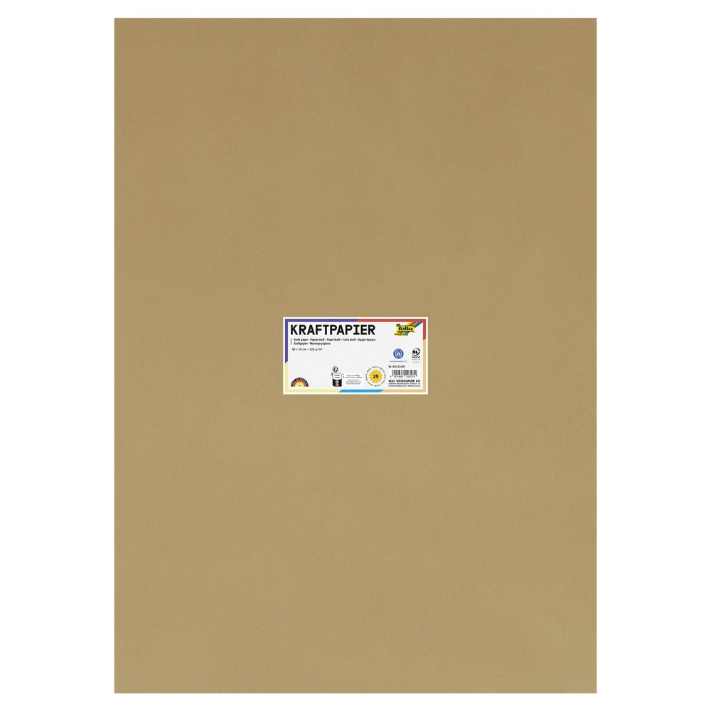 folia 691/25/98 Natural Kraft Paper 120 g/m Approximately 50 x 70 cm 25 Sheets for Individual Crafting and Design of Greeting Cards, Invitations, Place Cards, etc.