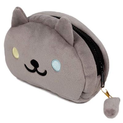 GK-O Cute Cat Plush Pencil Case Pen Bag Cartoon Make Up Cosmetic Bag (Deep gray colored eyes)