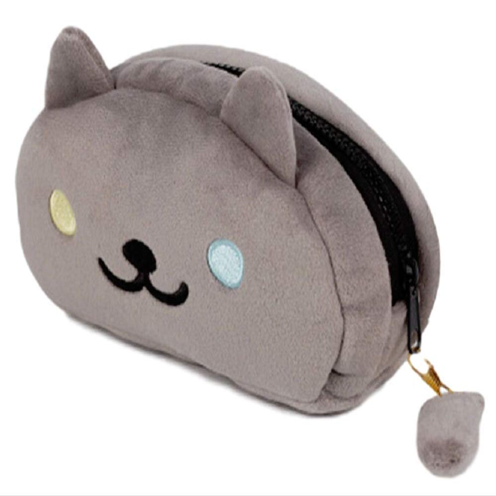 GK-O Cute Cat Plush Pencil Case Pen Bag Cartoon Make Up Cosmetic Bag (Deep gray colored eyes)