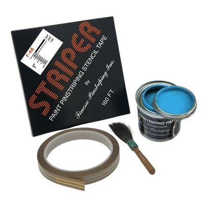 Automotive Pinstriping KIT - Stencil/Brush/Paint - Pinstripe Your Car/Truck | Striper F-48 | Results: 3/32 inch Stripe, 3/32 inch Space, 1/32 inch Stripe (Light Blue, 42 Foot roll)