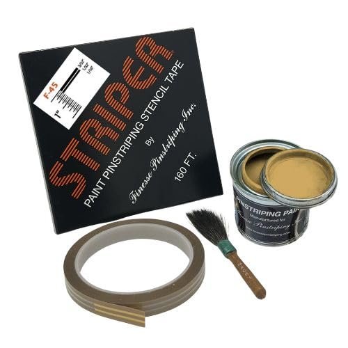 Automotive Pinstriping KIT - Stencil/Brush/Paint - Pinstripe Your Car/Truck | Striper F-45 | Results: 3/32 inch Stripe, 1/32 inch Space, 1/16 inch Stripe (Metallic Gold, 42 Foot roll)
