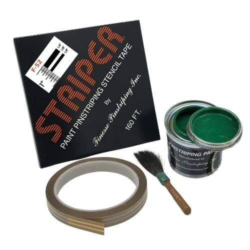 Automotive Pinstriping KIT - Stencil/Brush/Paint - Pinstripe Your Car/Truck | Striper: F-52 | Results: 1/4 inch Stripe, 1/8 inch Space, 1/8 inch Stripe (Dark Green, 42 Foot roll)