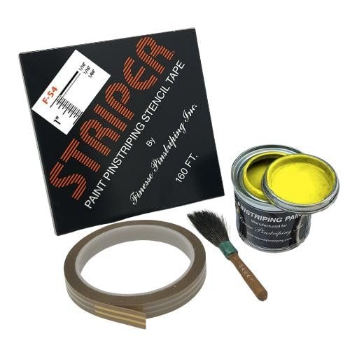 Automotive Pinstriping KIT - Stencil/Brush/Paint - Pinstripe Your Car/Truck | Striper: F-54 | Results: 1/16 inch Stripe, 1/16 inch Space, 1/64 inch Stripe (Yellow, 42 Foot roll)