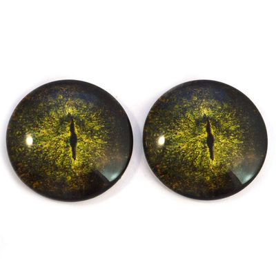 Dark Green Gharial Crocodile Glass Eyes Realistic Animal Pair for Art Dolls, Sculptures, Props, Masks, Fursuits, Jewelry Making, Taxidermy, and More (25mm)