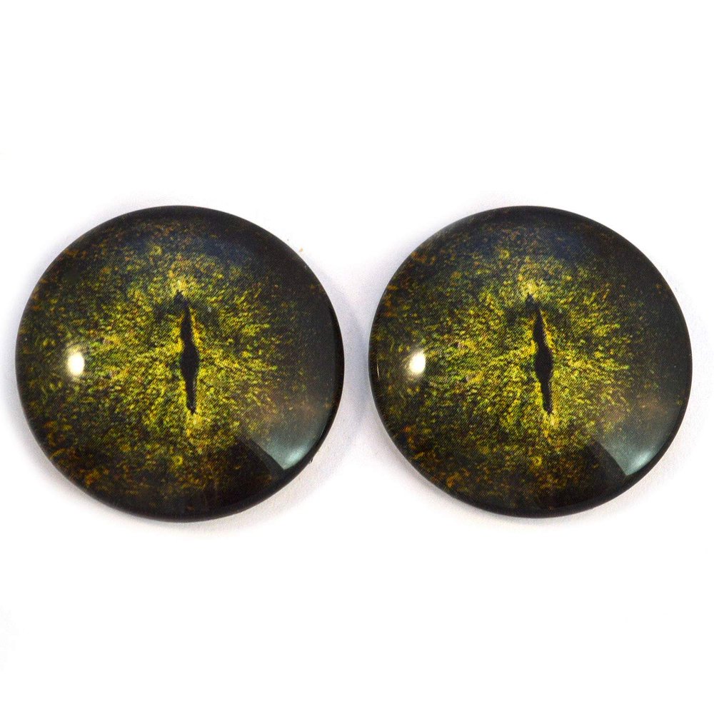 Dark Green Gharial Crocodile Glass Eyes Realistic Animal Pair for Art Dolls, Sculptures, Props, Masks, Fursuits, Jewelry Making, Taxidermy, and More (25mm)