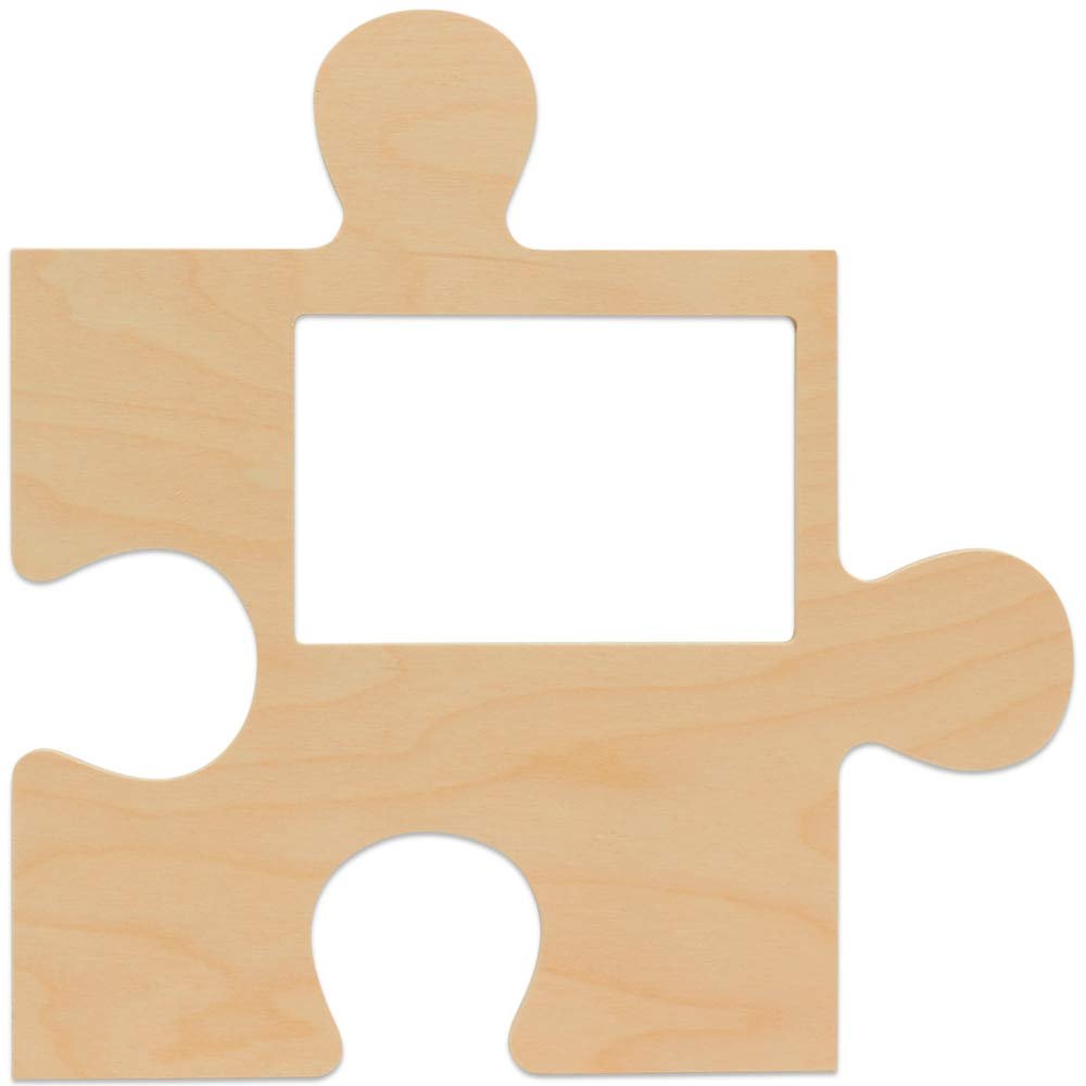 Unfinished Wood Puzzle Piece Picture Frame, 12 x 12 Inches with 4x6 Picture Slot, Connectable Timeline Wall Plaqu, DIY Craft Dcor, by Woodpeckers