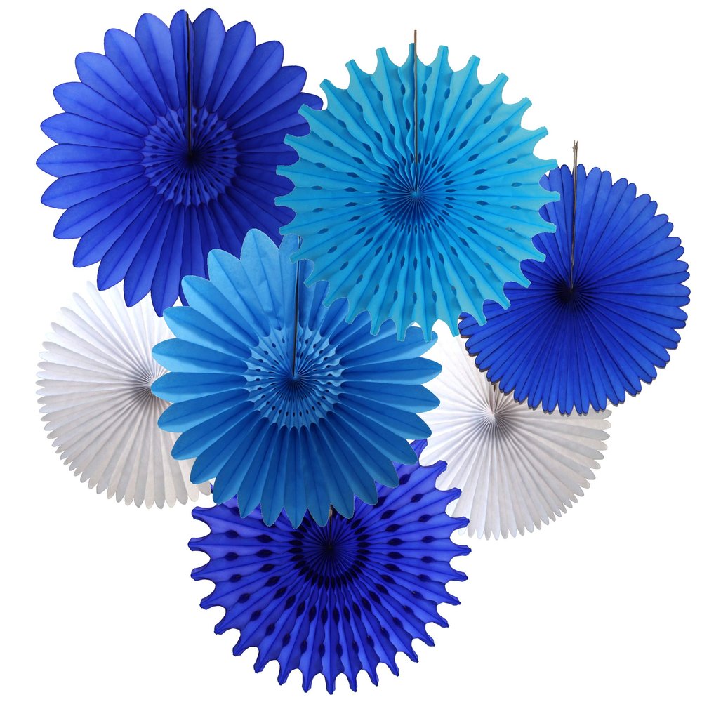 7-Piece Tissue Paper Fans, Shark Party, 13-18 Inch
