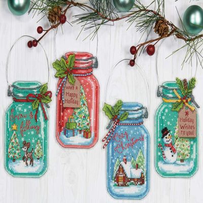 Dimensions 70-08964 7.5 in. Christmas Jar Ornaments Counted Cross Stitch Kit - Set of 44
