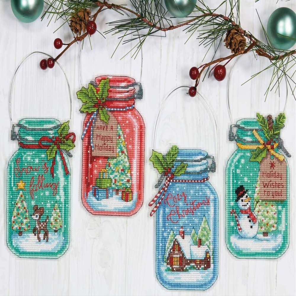 Dimensions 70-08964 7.5 in. Christmas Jar Ornaments Counted Cross Stitch Kit - Set of 44