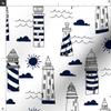 Spoonflower Fabric - Navy White Summer Nautical Ocean Sea Lighthouse Kids Printed on Denim Fabric by The Yard - Bottomweight Apparel Home Decor Upholstery view 3