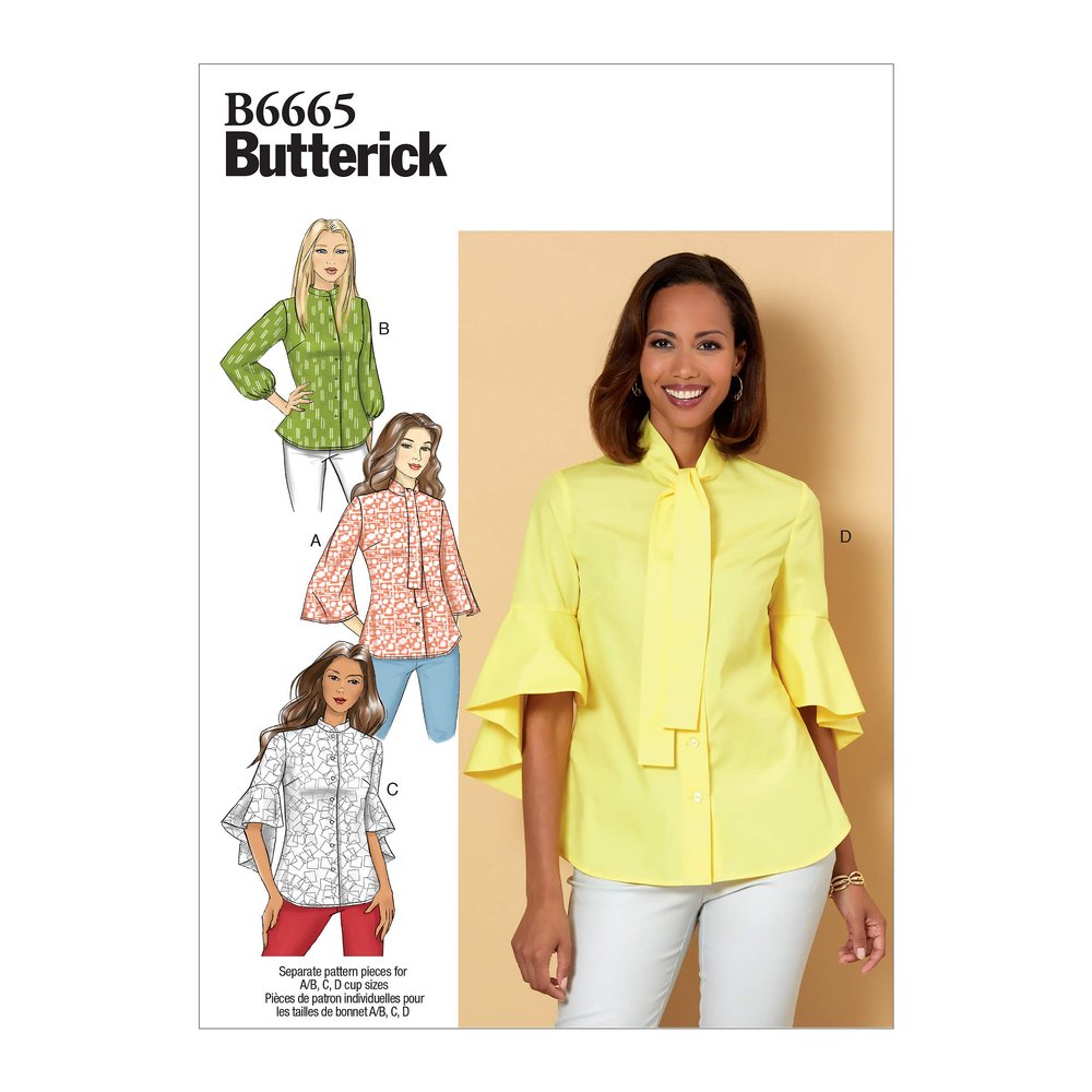 Butterick B6665E5 Easy to Sew Women's Loose Fitting Button-Up Blouse Sewing Patterns Sizes 14-22