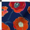 Spoonflower Fabric - Poppy Navy Red Floral Botanical Summer Blue Flower Print Flowers Printed on Denim Fabric by The Yard - Bottomweight Apparel Home Decor Upholstery view 3