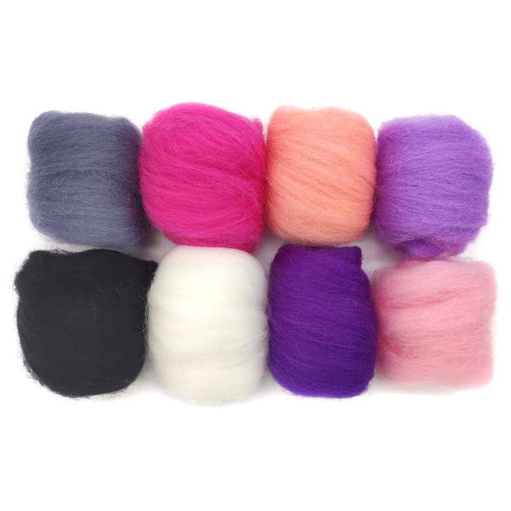 Artec360 8 Pack Needle Felting Wool Roving Total 2.8 OZ Merino Wool 70S (19 Microns) Eco-Friendly Super Soft Natural (k)