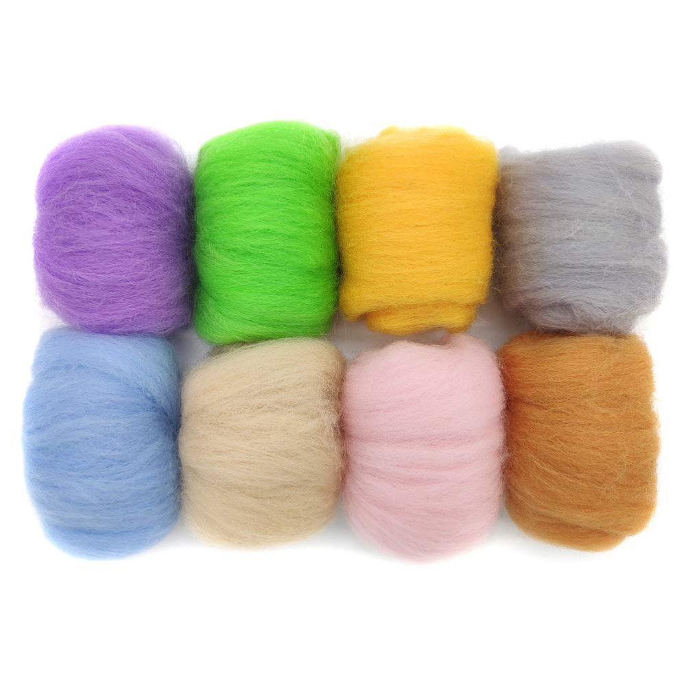 Artec360 8 Pack Needle Felting Wool Roving Total 2.8 OZ Merino Wool 70S (19 Microns) Eco-Friendly Super Soft Natural (g)