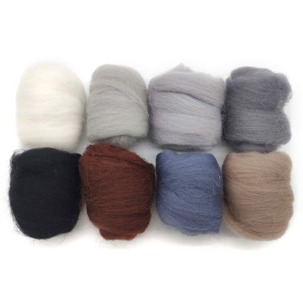 Artec360 8 Pack Needle Felting Wool Roving Total 2.8 OZ Merino Wool 70S (19 Microns) Eco-Friendly Super Soft Natural (o)