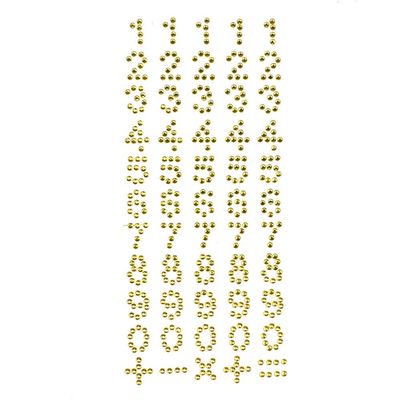 Homeford Number 0 to 9 and Symbols Rhinestone Stickers, 5/8-Inch, 55-Piece (Gold)