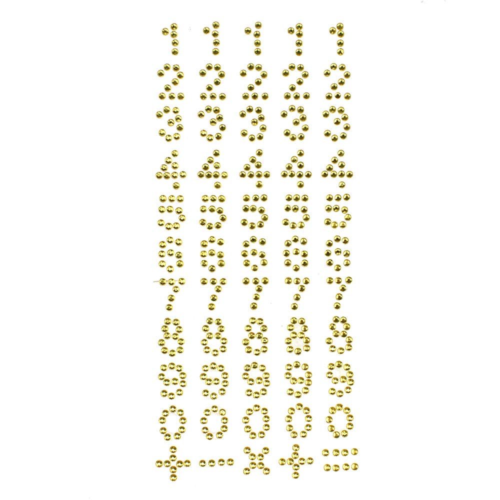 Homeford Number 0 to 9 and Symbols Rhinestone Stickers, 5/8-Inch, 55-Piece (Gold)