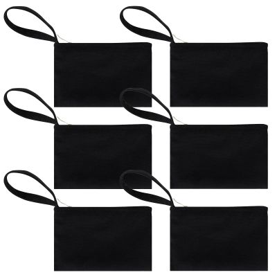 Aspire 6-Pack Wristlet Makeup Bag with Lining, DIY Black Cotton Canvas Bag, 7 x 4-3/4 Inch