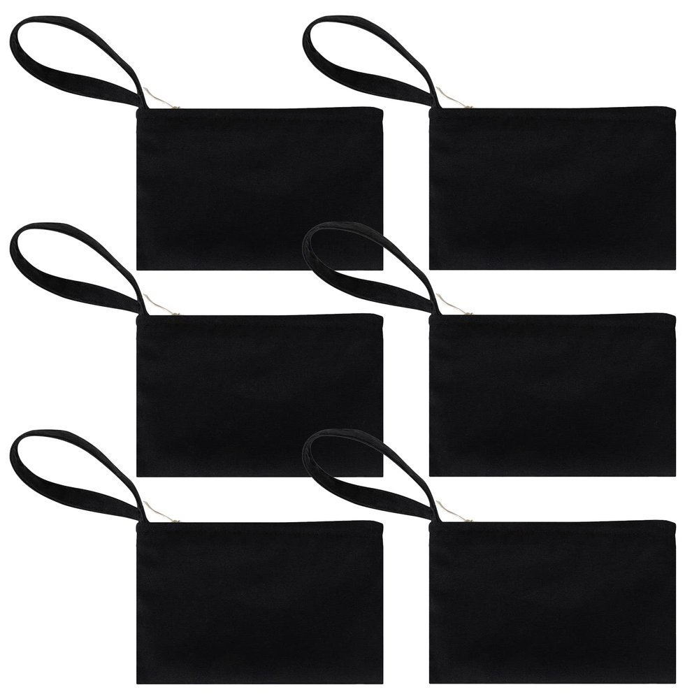 Aspire 6-Pack Wristlet Makeup Bag with Lining, DIY Black Cotton Canvas Bag, 7 x 4-3/4 Inch