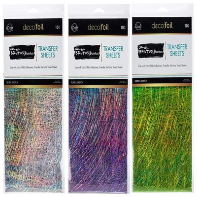 Brutus Monroe Deco Foil Transfer Sheets, Silver Sketch, Purple Sketch, Green Sketch, Bundle of 3 10 Piece Packages