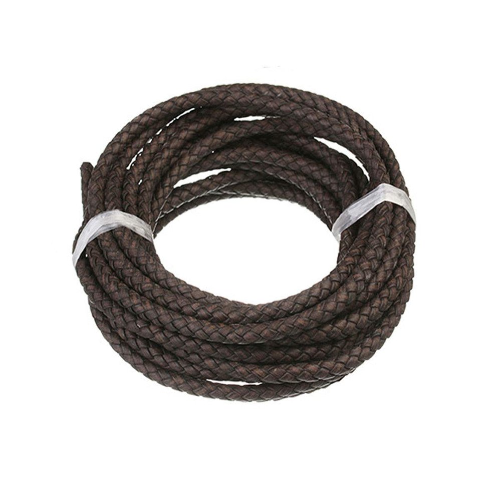 1 Meter Round Genuine Leather Cord Bolo Braided Leather Cord for Making Bracelets DIY Jewelry Making Dia 6mm (Deep Coffee)