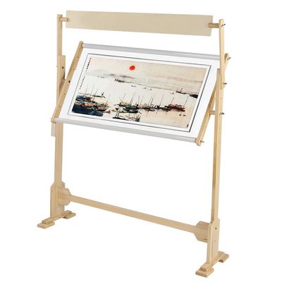 Adjustable Embroidery Stand, Wooden Frame Cross Stitch Floor Stand 360 Rotated Needlework Stand Holder Lap Table Craft Sewing Tool with Scroll Frame